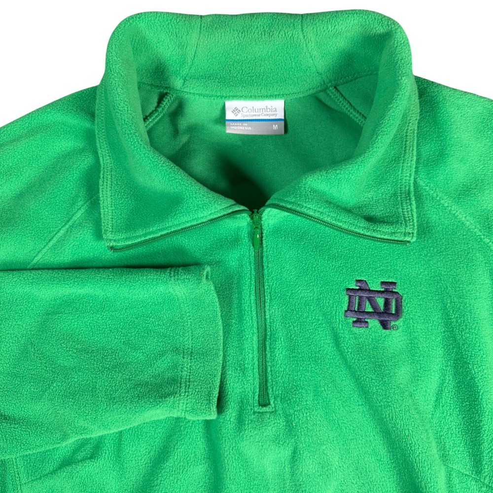 Columbia Notre Dame Fleece Pullover Women Medium Green Quarter Zip NCAA Sporty